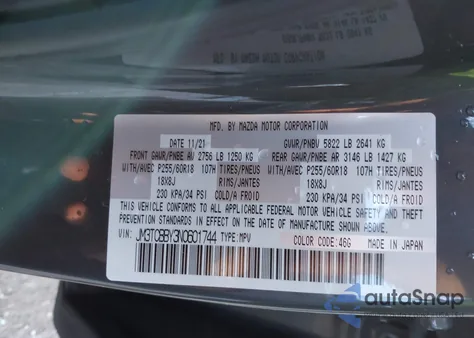 2022 Mazda Cx-9 Sport from USA, damaged, VIN JM3TCBBY3N0601744